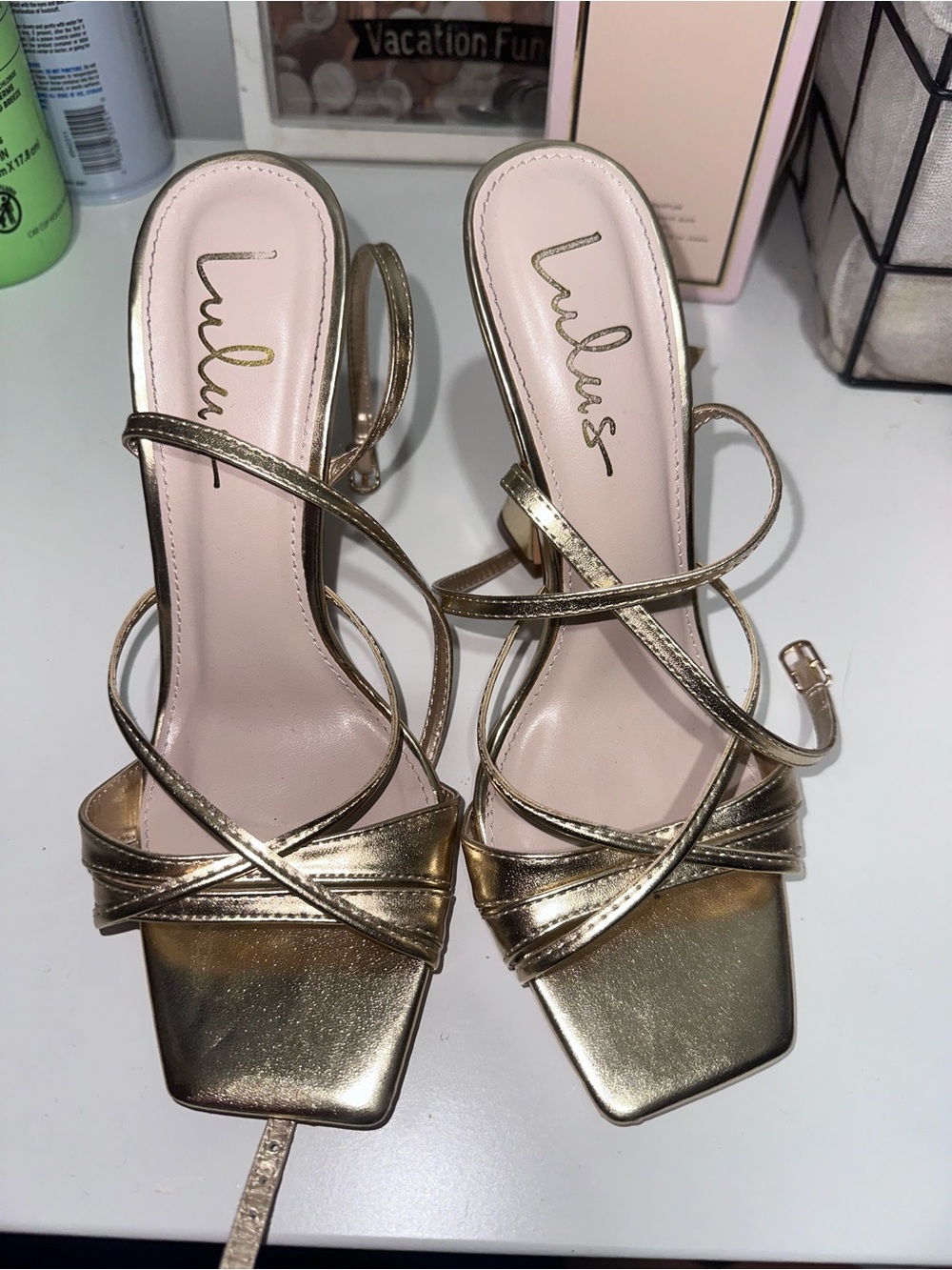 Mossimo Supply Co. Gold Strappy Square-Toe Heeled Sandals